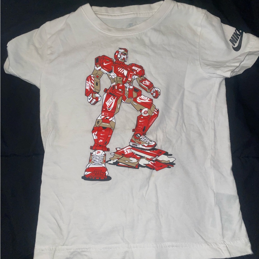 Nike Kids White Tee with Red Robot Design